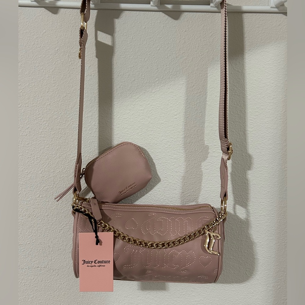 NWT Juicy Couture Juicy Puff Roll Bag Xbody with Crossbody Strap Dusty B…